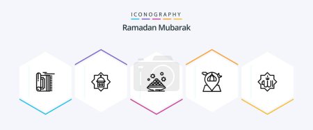 Téléchargez les illustrations : Pack icône Ramadan 25 Line incluant la lune. mosquée. islam. plat. plaque - en licence libre de droit