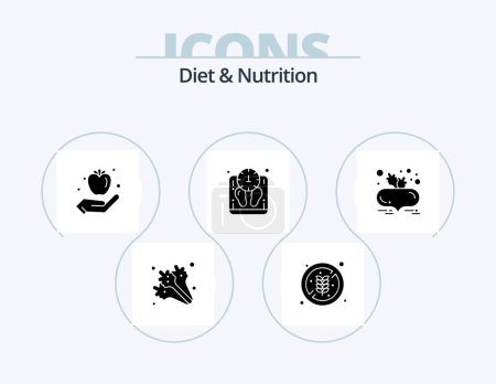 Illustration for Diet And Nutrition Glyph Icon Pack 5 Icon Design. beetroot. scale. apple. weight. diet - Royalty Free Image