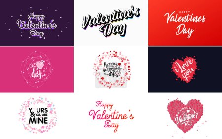 Illustration for Happy Valentine's Day greeting card template with a floral theme and a red and pink color scheme - Royalty Free Image