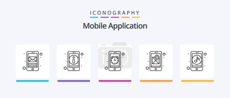 Illustration for Mobile Application Line 5 Icon Pack Including app. gear. mobile video. mobile app. Creative Icons Design - Royalty Free Image