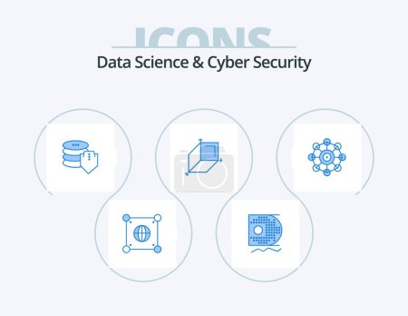 Téléchargez les illustrations : Data Science And Cyber Security Blue Icon Pack 5 Icon Design. machine. design. bouclier. Cuboïde. d - en licence libre de droit