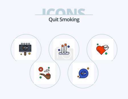 Ilustración de Dejar de fumar línea llena Icon Pack 5 Icon Design. Pon. Un cigarrillo. Renunciar. Fumar. cigarrillo - Imagen libre de derechos