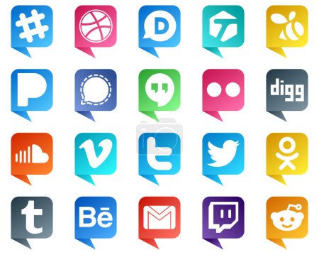 Ilustración de 20 Chat bubble style Icons of Major Social Media Platforms such as video. music. sound and digg icons. Versatile and premium - Imagen libre de derechos