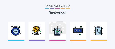 Téléchargez les illustrations : Basketball ligne rempli pack de 5 icônes y compris. le sport. trophée. jeu. vainqueur. Icônes créatives Design - en licence libre de droit