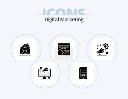 Illustration for Digital Marketing Glyph Icon Pack 5 Icon Design. cog. api. shopping. promotion. email - Royalty Free Image
