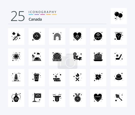 Téléchargez les illustrations : Canada 25 Solid Glyph icon pack including leaf. canada. de. heart - en licence libre de droit