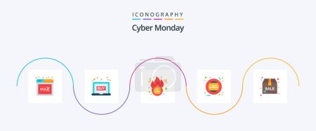 Ilustración de Cyber Monday Flat 5 Icon Pack Incluyendo paquete. el lunes. Venta de eshop. Aguanta. trato caliente - Imagen libre de derechos