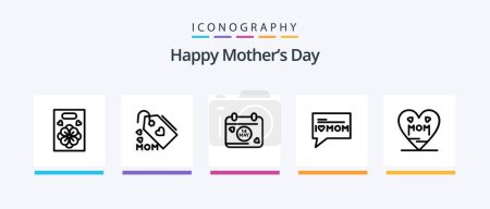Téléchargez les illustrations : Happy Mothers Day Line 5 Icon Pack Incluant. fleur. lotion. bouquet. cadeau. Icônes créatives Design - en licence libre de droit