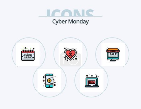 Ilustración de Cyber Monday Line Filled Icon Pack 5 Icon Design. holding. sale. discount. discount. discount - Imagen libre de derechos