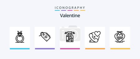 Ilustración de San Valentín línea 5 paquete de iconos incluyendo fm. radio. Corazón. Valentín. Corazón. Diseño de iconos creativos - Imagen libre de derechos