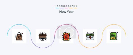Téléchargez les illustrations : New Year Line Filled Flat 5 Icon Pack Including . member. card. card. holiday - en licence libre de droit