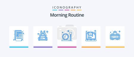 Ilustración de Paquete de iconos de Morning Routine Blue 5, incluido el tiempo. alarma. Hacer. notificación. Correo electrónico. Diseño de iconos creativos - Imagen libre de derechos