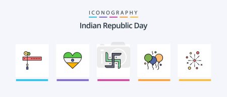 Illustration for Indian Republic Day Line Filled 5 Icon Pack Including indian. hinduism. indian. global. turba. Creative Icons Design - Royalty Free Image