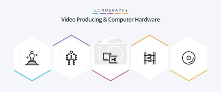 Illustration for Video Producing And Computer Hardware 25 Line icon pack including movie. distribution. human. movie. edit - Royalty Free Image