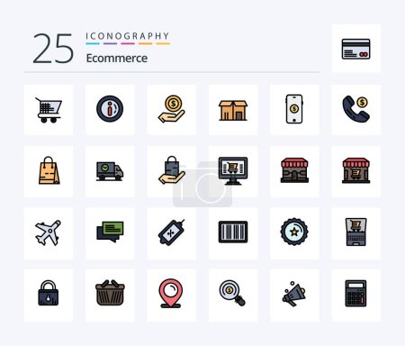 Ilustración de Ecommerce 25 Line Pack de iconos llenos incluyendo compras. el comercio electrónico. De compras. De compras. mercado - Imagen libre de derechos