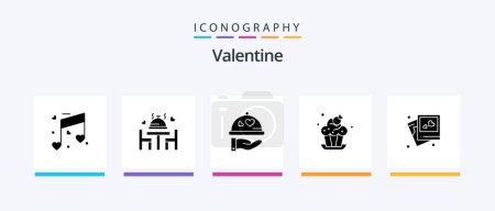 Téléchargez les illustrations : Valentine Glyph 5 Icône Pack Y compris l'amour. amour. le dîner. jour. valentine. Icônes créatives Design - en licence libre de droit