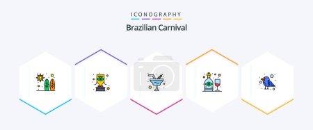 Ilustración de Brazilian Carnival 25 FilledLine icon pack including parrot. glass. champaign. wine. alcohol - Imagen libre de derechos