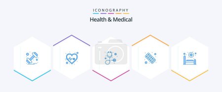 Illustration for Health And Medical 25 Blue icon pack including hospital. medicine. diagnosis. health. fitness - Royalty Free Image