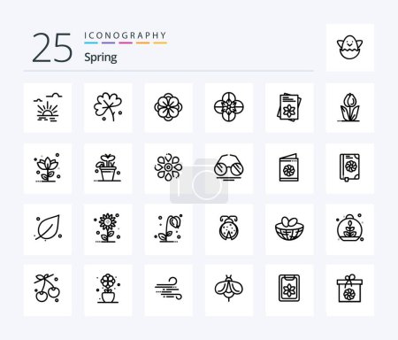 Téléchargez les illustrations : Pack icône Spring 25 Line incluant la croissance. la nature. graines. fleur. flore - en licence libre de droit