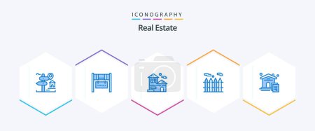 Ilustración de Real Estate 25 Paquete de iconos azul incluyendo documento. A casa. a la venta. bienes raíces. bienes raíces - Imagen libre de derechos