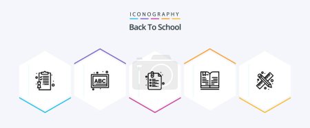 Illustration for Back To School 25 Line icon pack including drawing tools. note. paper. education. back to school - Royalty Free Image