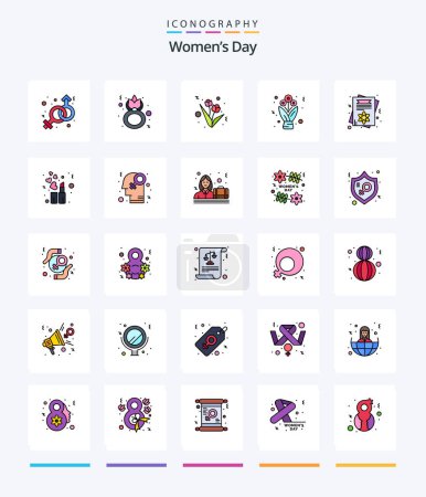 Téléchargez les illustrations : Creative Womens Day 25 Line FIlled icon pack  Such As day. roses. celebrate. present. bouquet - en licence libre de droit