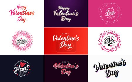 Illustration for Happy Valentine's Day typography design with a watercolor texture and a heart-shaped wreath - Royalty Free Image
