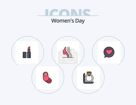 Téléchargez les illustrations : Womens Day Line Filled Icon Pack 5 Icon Design. women sign. feminism. balance. mirror. beauty - en licence libre de droit