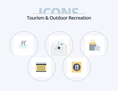 Illustration for Tourism And Outdoor Recreation Flat Icon Pack 5 Icon Design. bag . update. swimming. weather. temperature - Royalty Free Image