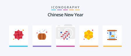 Ilustración de Chinese New Year Flat 5 Icon Pack Including new year. chinese. fire. spa. flower. Creative Icons Design - Imagen libre de derechos
