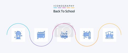 Téléchargez les illustrations : Pack de 5 icônes bleu retour à l'école inclus. à l'école. l'éducation. apprendre. clip - en licence libre de droit