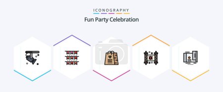 Illustration for Party 25 FilledLine icon pack including coupon. religion. bag. party. hanukkah - Royalty Free Image