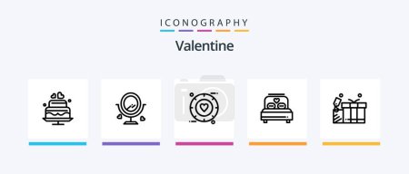 Téléchargez les illustrations : Valentine Line 5 Icône Pack Y compris l'amour. amour. anneau. mariage. bougie. Icônes créatives Design - en licence libre de droit