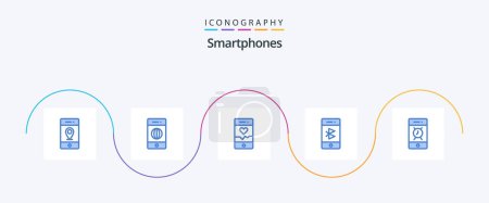 Téléchargez les illustrations : Pack Icône Smartphones Bleu 5 Incluant alarme. mobile. analyse. connexion. bluetooth - en licence libre de droit