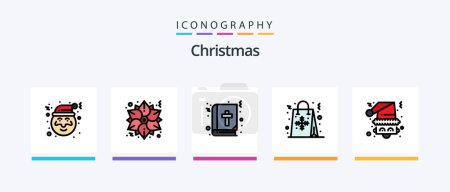 Téléchargez les illustrations : Christmas Line Filled 5 Icon Pack Including style. sugar. christmas. cookie. phone. Creative Icons Design - en licence libre de droit
