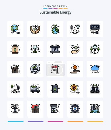 Téléchargez les illustrations : Creative Sustainable Energy 25 Line FIlled icon pack  Such As leaf. energy. earth. element. adapter - en licence libre de droit