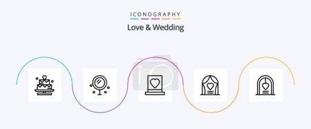 Ilustración de Love And Wedding Line 5 Icon Pack Incluyendo el amor. Arco. Boda. pasión. amor - Imagen libre de derechos