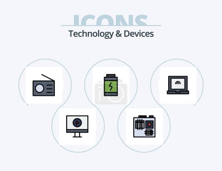 Ilustración de Dispositivos Línea de llenado Icon Pack 5 Icon Design. .. bajo. procesador. dispositivos. tecnología - Imagen libre de derechos