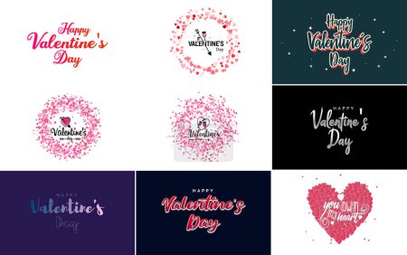 Ilustración de Happy Valentine's Day typography design with a heart-shaped wreath and a gradient color scheme - Imagen libre de derechos