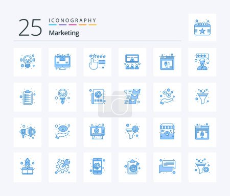 Téléchargez les illustrations : Marketing 25 Blue Color icon pack including plugin. browser. feedback. video. meeting - en licence libre de droit