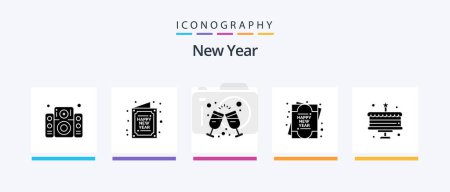 Téléchargez les illustrations : New Year Glyph 5 Icon Pack Including celebration. new year. wish. greeting card. party. Creative Icons Design - en licence libre de droit