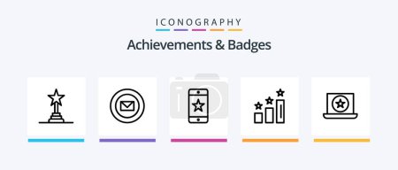 Téléchargez les illustrations : Achievements and Badges Line 5 Icon Pack Including decoration. achievement. achievements. works. fire. Creative Icons Design - en licence libre de droit
