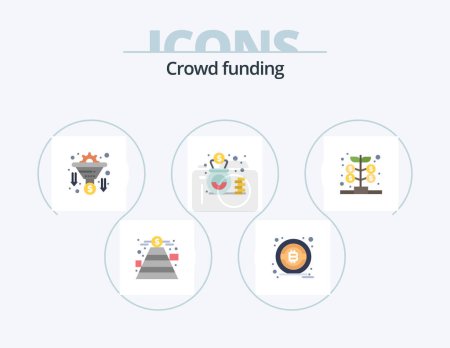 Téléchargez les illustrations : Crowdfunding Flat Icon Pack 5 Icon Design. investment. fund. filter. cash. finance - en licence libre de droit