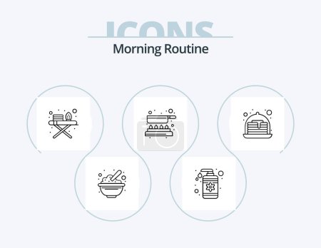 Téléchargez les illustrations : Morning Routine Line Icon Pack 5 Icon Design. liner. lips stick. bottle. set. comb - en licence libre de droit