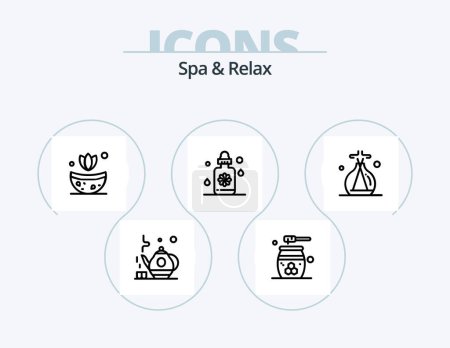 Ilustración de Spa And Relax Line Icon Pack 5 Icon Design. spa. leaves. tea. text. type - Imagen libre de derechos