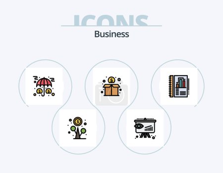 Téléchargez les illustrations : Ligne d'affaires rempli Icône Pack 5 Icône Design. analytique. sponsor. tête. haut-parleur. revenus - en licence libre de droit