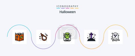 Ilustración de Línea de Halloween llenas plana 5 paquete de iconos incluyendo Halloween. Tumba. Nudo. Cruz. conversación - Imagen libre de derechos