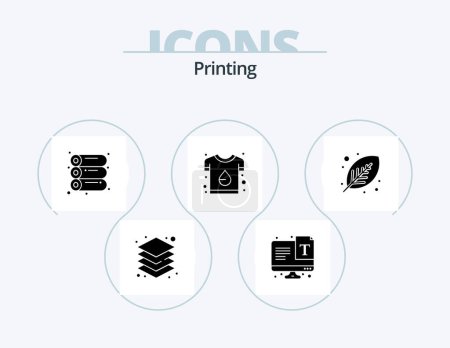 Téléchargez les illustrations : Impression Glyph Icon Pack 5 Icône Design. vert. t-shirt. machine. empreinte. image de marque - en licence libre de droit