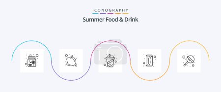 Téléchargez les illustrations : Ensemble de 5 icônes pour aliments et boissons d'été, y compris la sucette. Du soda. tasse. boire. peut - en licence libre de droit