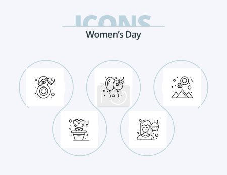 Téléchargez les illustrations : Womens Day Line Icon Pack 5 Icon Design. day. balloon. invite. gift. present - en licence libre de droit